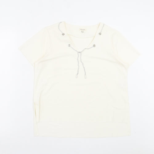 River Island Womens White Polyester Basic T-Shirt Size 10 V-Neck