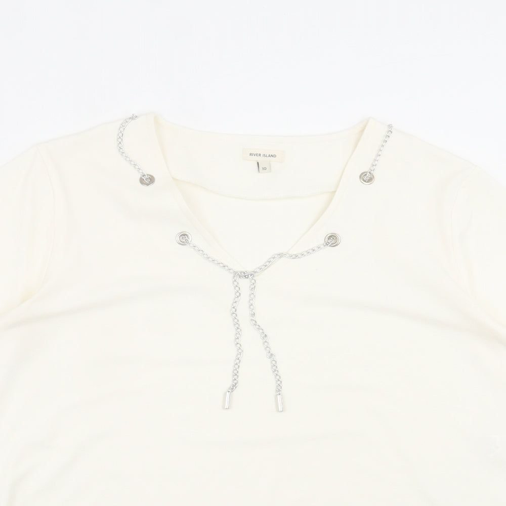River Island Womens White Polyester Basic T-Shirt Size 10 V-Neck