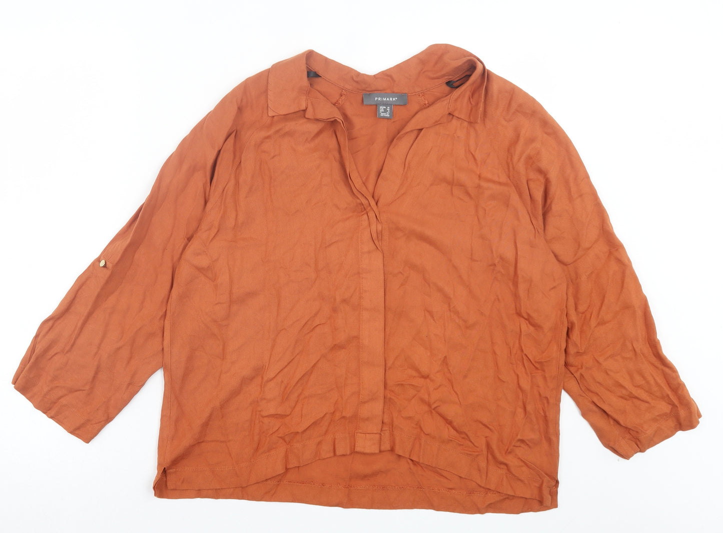 Primark Womens Orange Viscose Basic Blouse Size 10 V-Neck