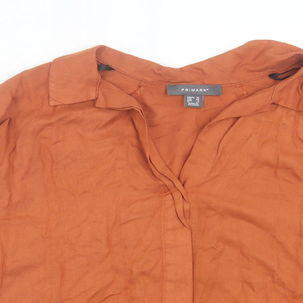 Primark Womens Orange Viscose Basic Blouse Size 10 V-Neck