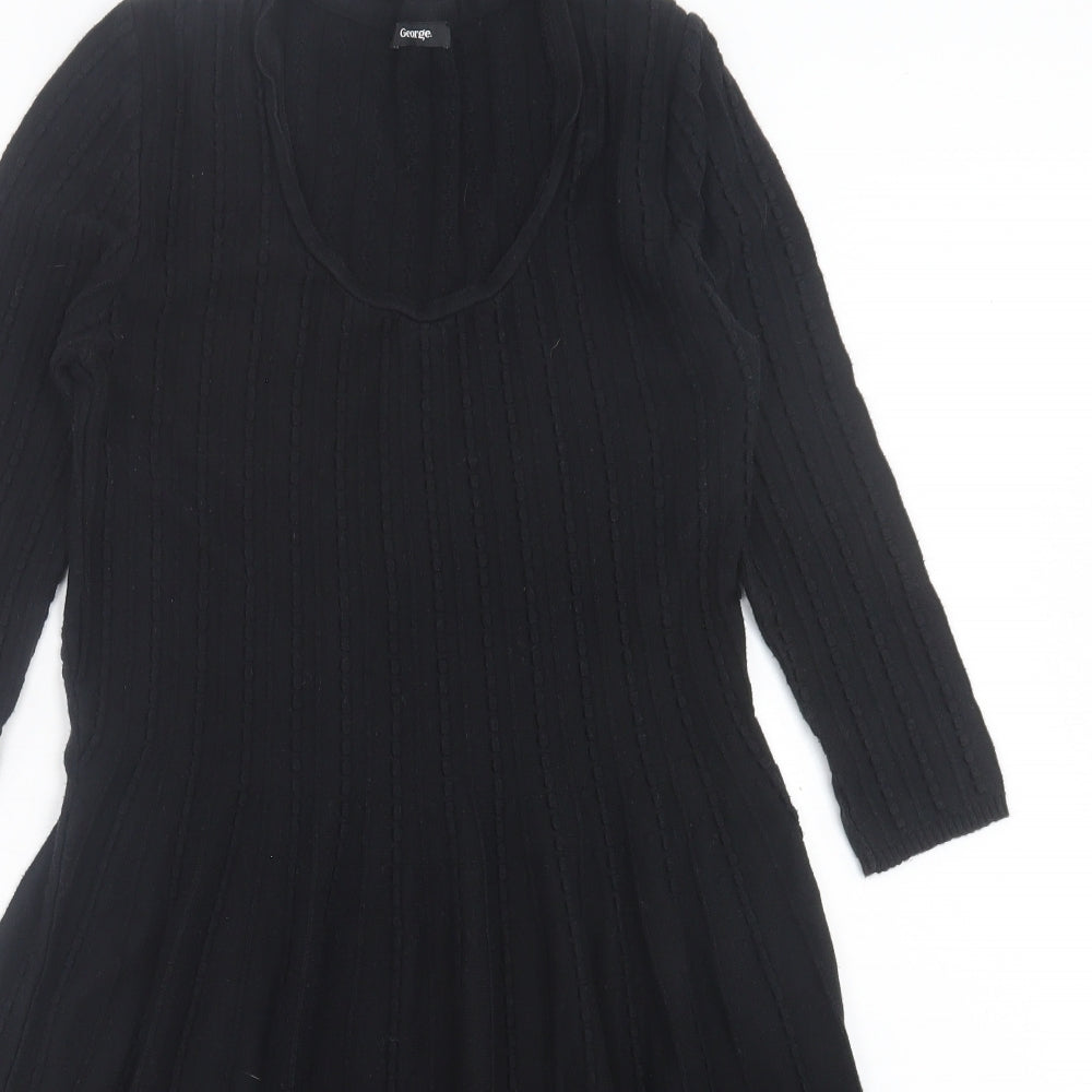 George Womens Black Acrylic Jumper Dress Size 16 V-Neck Pullover