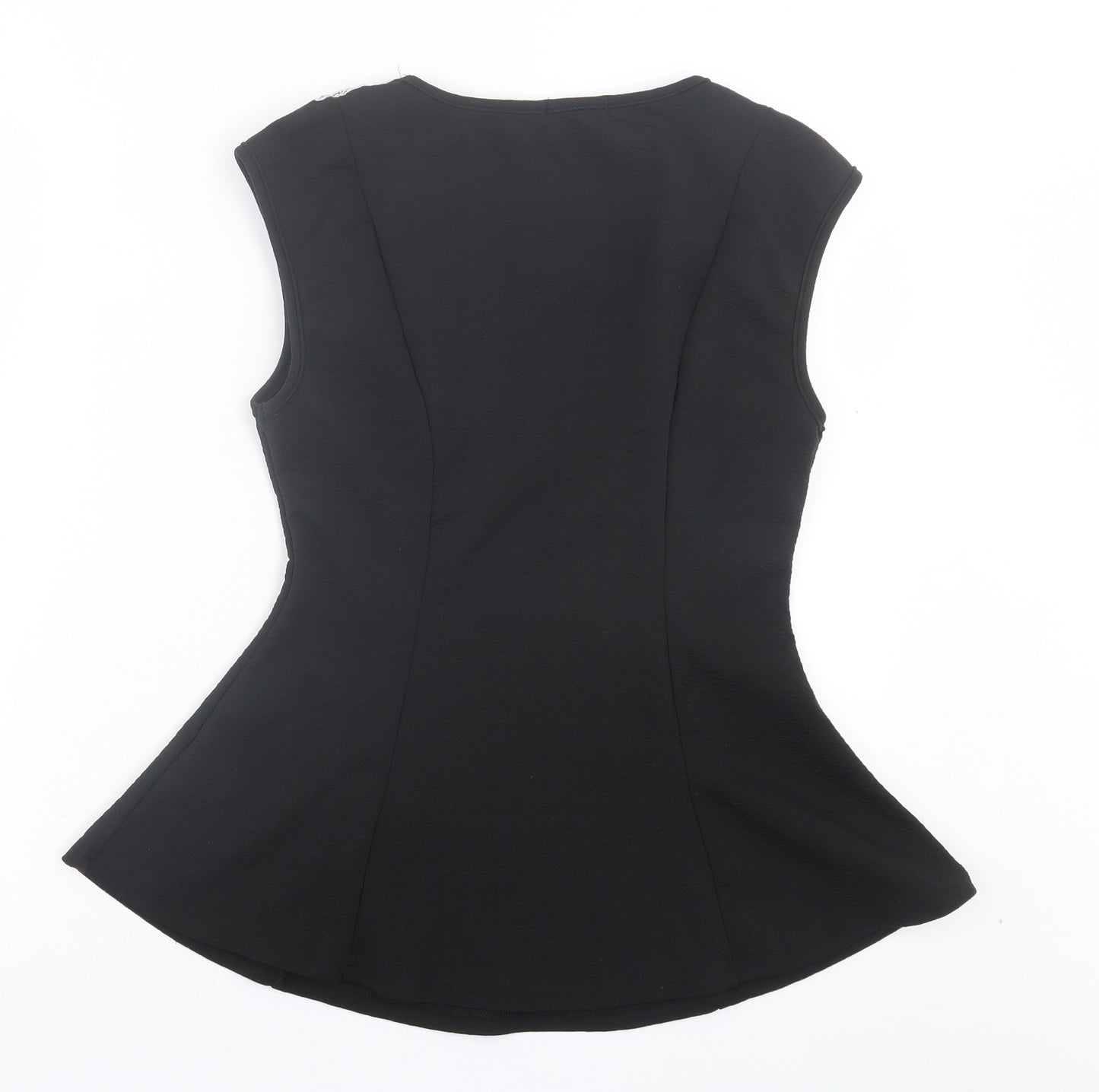 MANDI Womens Black Floral Polyester Basic Tank Size 12 Crew Neck