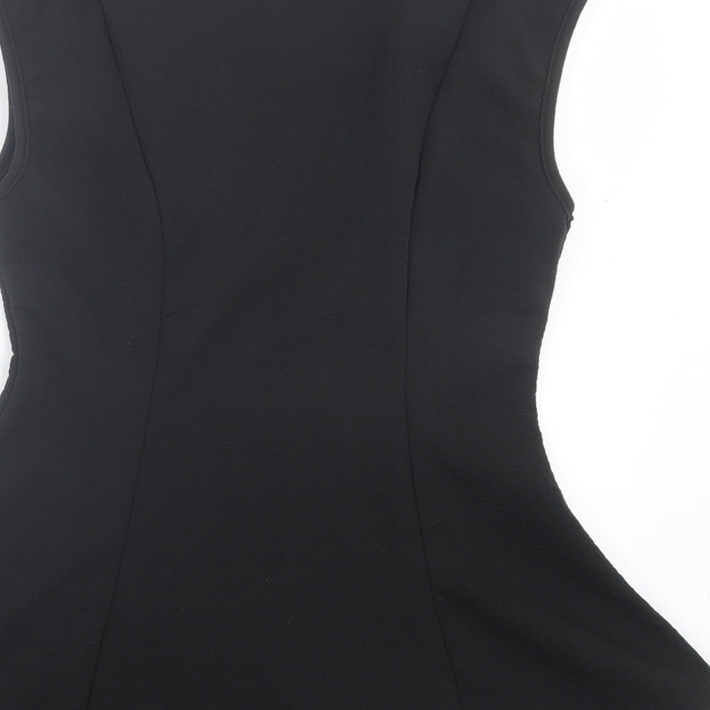 MANDI Womens Black Floral Polyester Basic Tank Size 12 Crew Neck