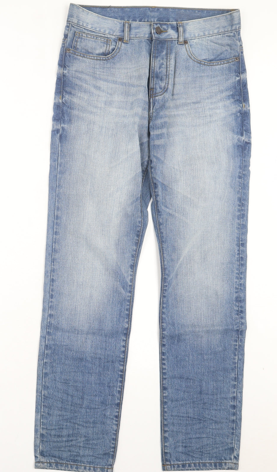 Preworn Mens Blue Cotton Straight Jeans Size 32 in L31 in Regular Button