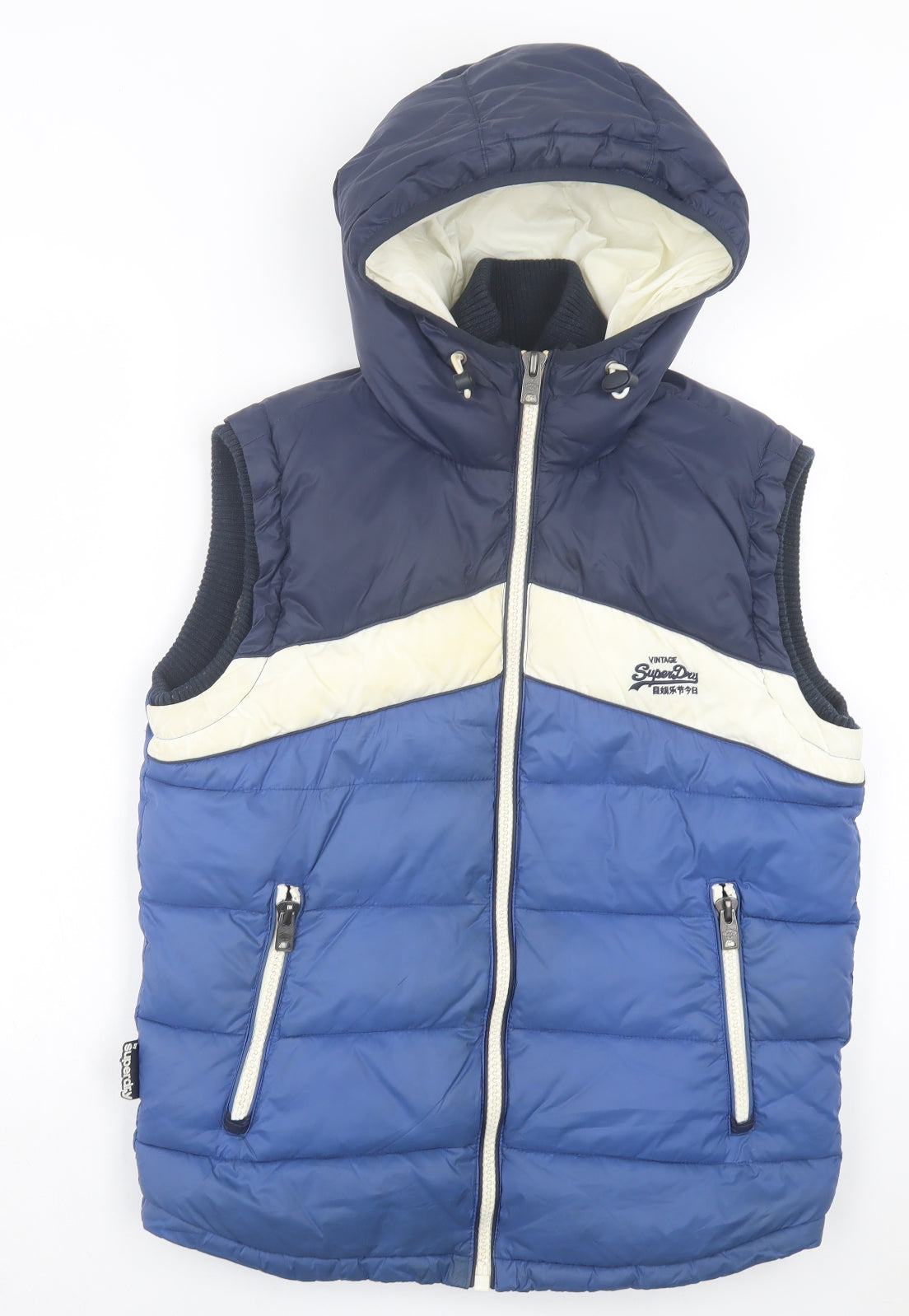 Superdry Mens Blue Striped Gilet Jacket Size M Zip