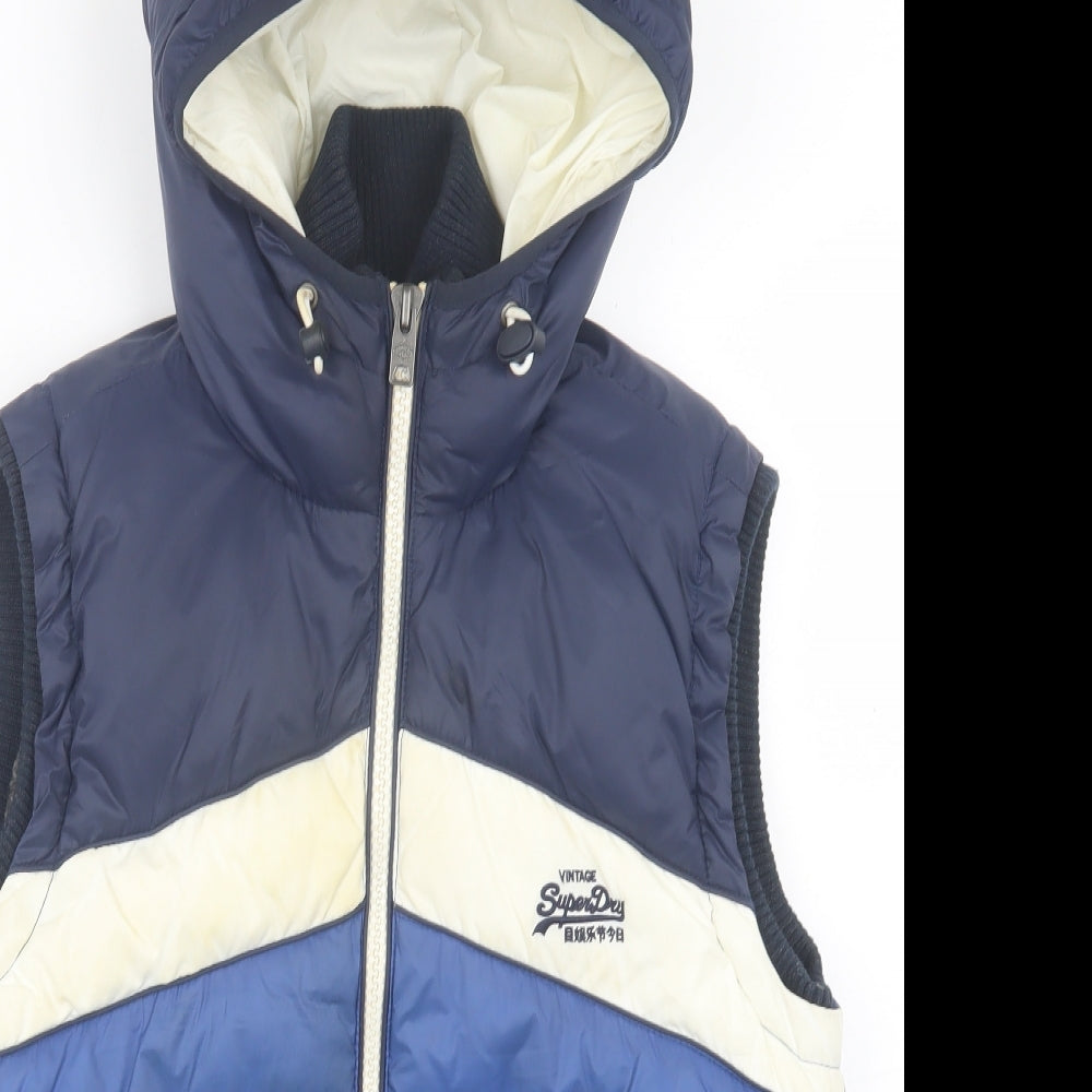 Superdry Mens Blue Striped Gilet Jacket Size M Zip