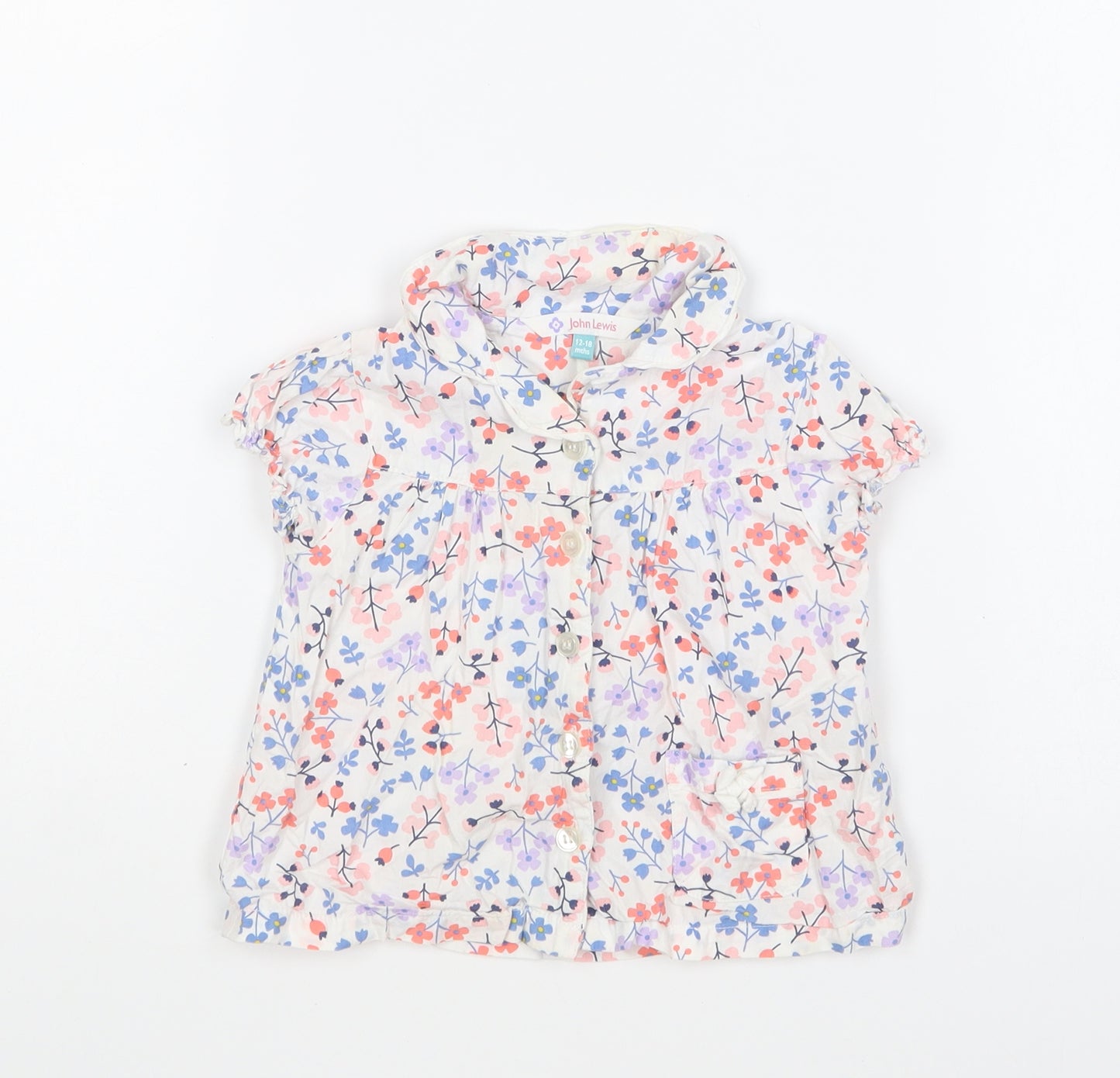 John Lewis Girls Multicoloured Floral Cotton Basic Button-Up Size 12-18 Months Collared Button