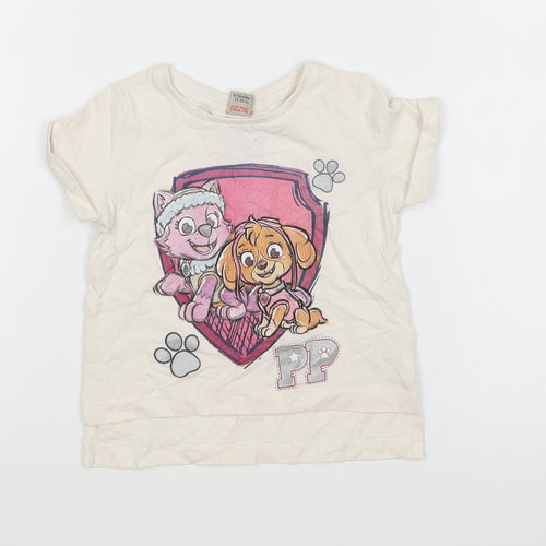 TU Girls White Cotton Basic T-Shirt Size 9-12 Months Round Neck Pullover - Paw Patrol