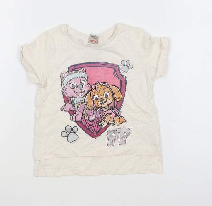 TU Girls White Cotton Basic T-Shirt Size 9-12 Months Round Neck Pullover - Paw Patrol