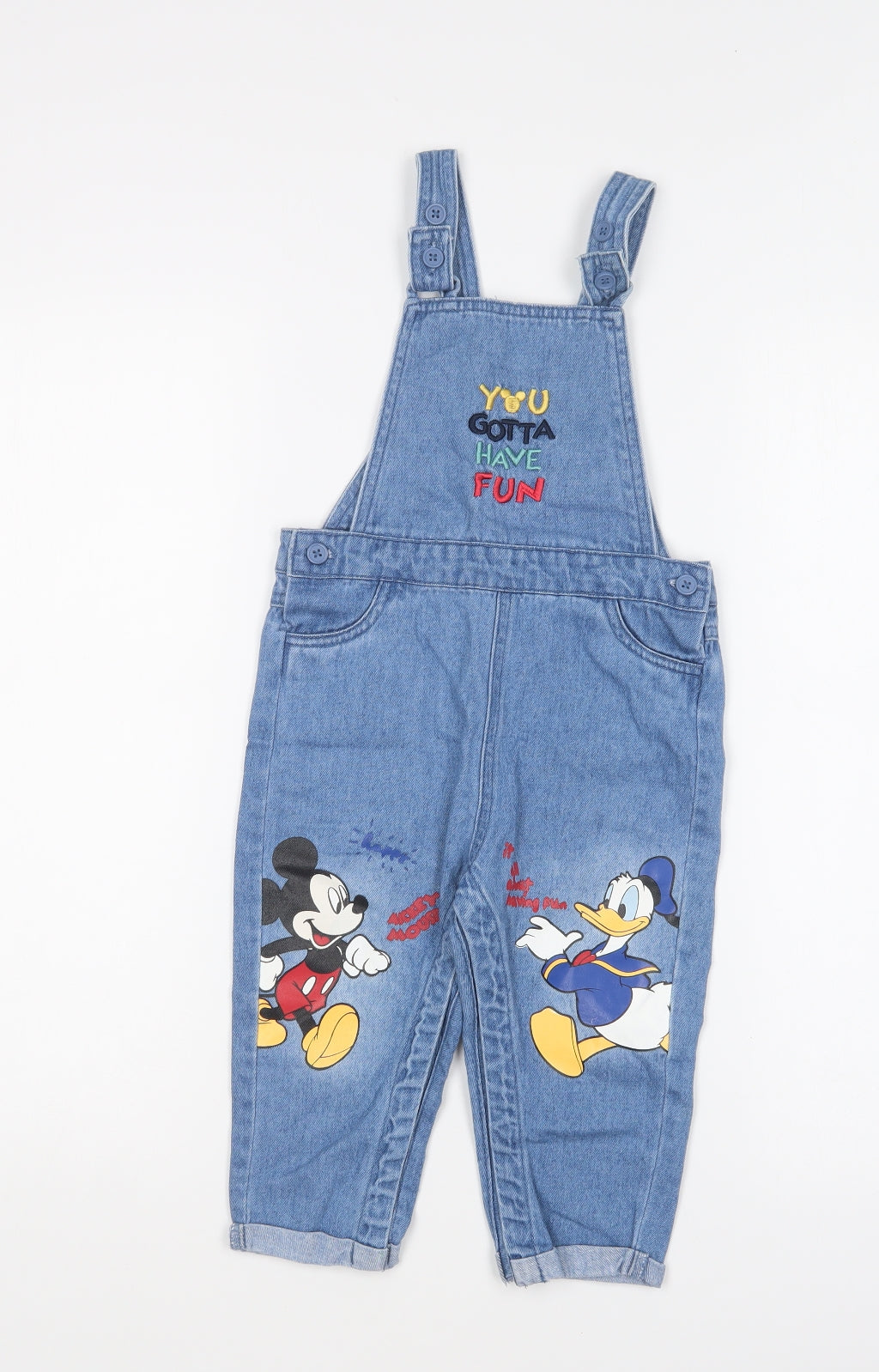 Primark Boys Blue Cotton Dungarees Trousers Size 2-3 Years Regular Button - Mickey Mouse