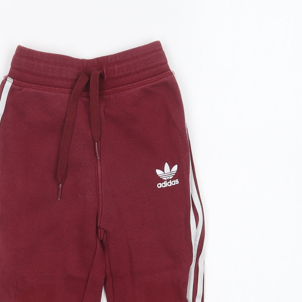 adidas Boys Purple Polyester Jogger Trousers Size 2-3 Years Regular Drawstring