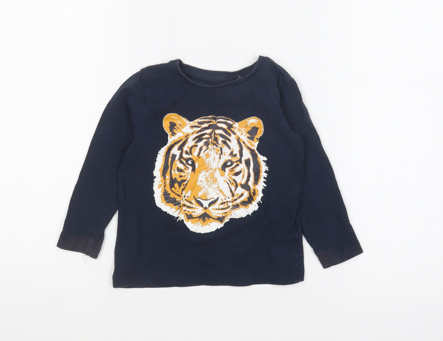 name it Boys Blue Cotton Basic T-Shirt Size 12-18 Months Round Neck Pullover - Tiger
