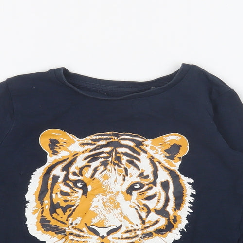 name it Boys Blue Cotton Basic T-Shirt Size 12-18 Months Round Neck Pullover - Tiger