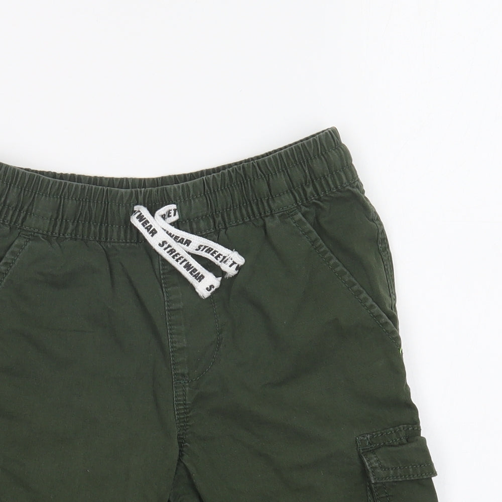 F&F Boys Green Cotton Cargo Shorts Size 7-8 Years Regular Drawstring