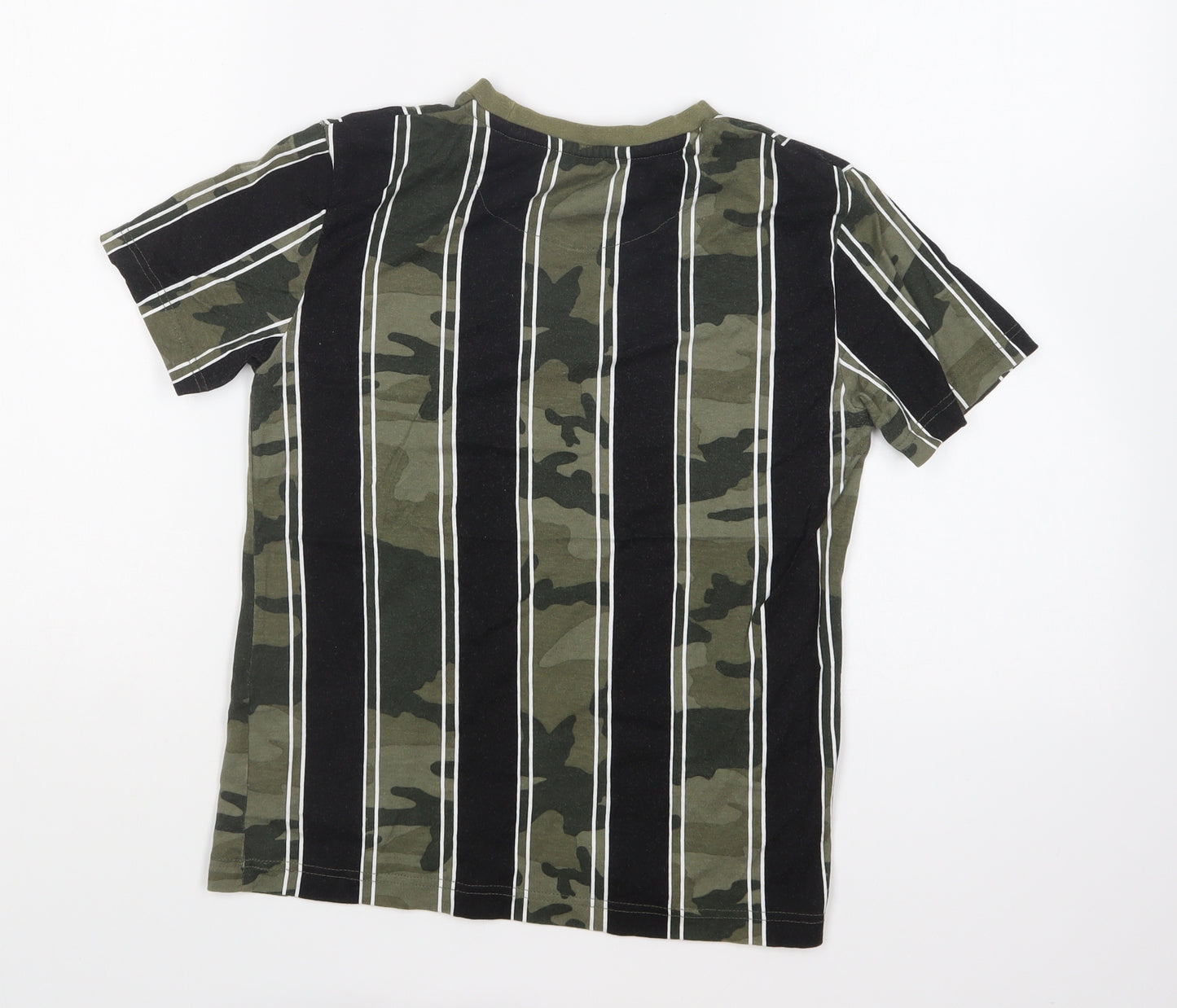 NEXT Boys Green Camouflage Cotton Basic T-Shirt Size 8 Years Round Neck Pullover - Striped.
