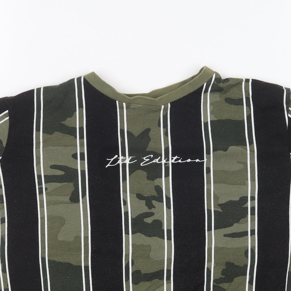 NEXT Boys Green Camouflage Cotton Basic T-Shirt Size 8 Years Round Neck Pullover - Striped.