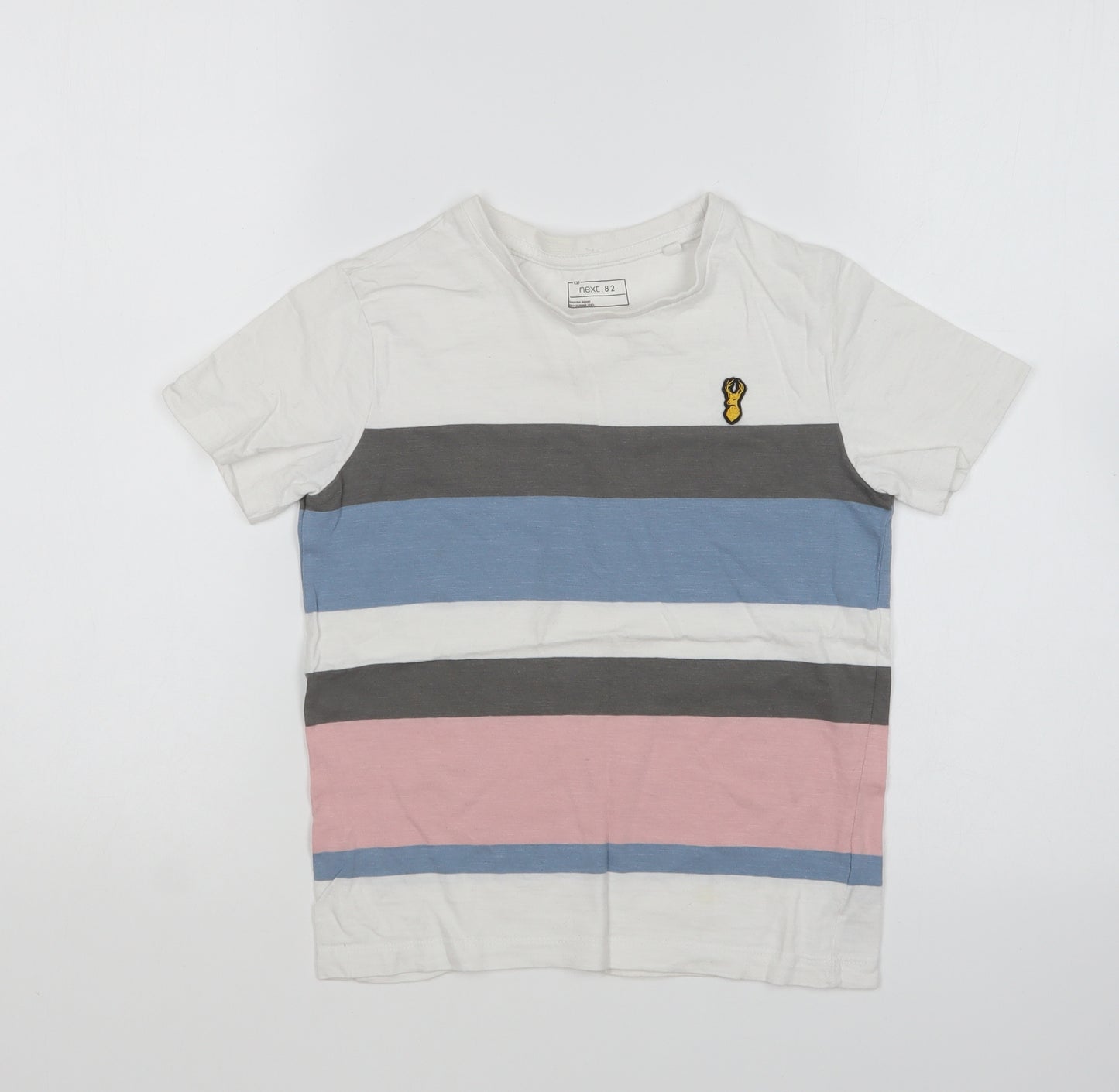 NEXT Boys White Colourblock Cotton Basic T-Shirt Size 7 Years Round Neck Pullover