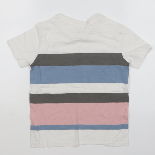 NEXT Boys White Colourblock Cotton Basic T-Shirt Size 7 Years Round Neck Pullover