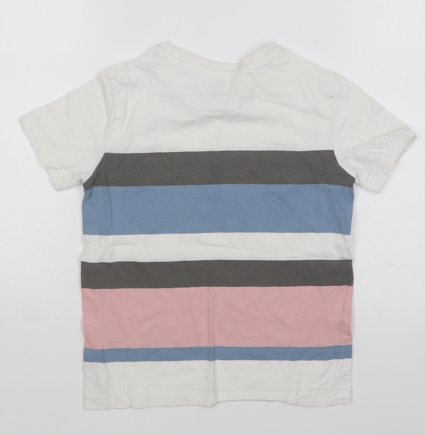 NEXT Boys White Colourblock Cotton Basic T-Shirt Size 7 Years Round Neck Pullover