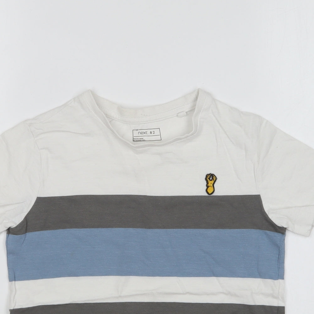 NEXT Boys White Colourblock Cotton Basic T-Shirt Size 7 Years Round Neck Pullover