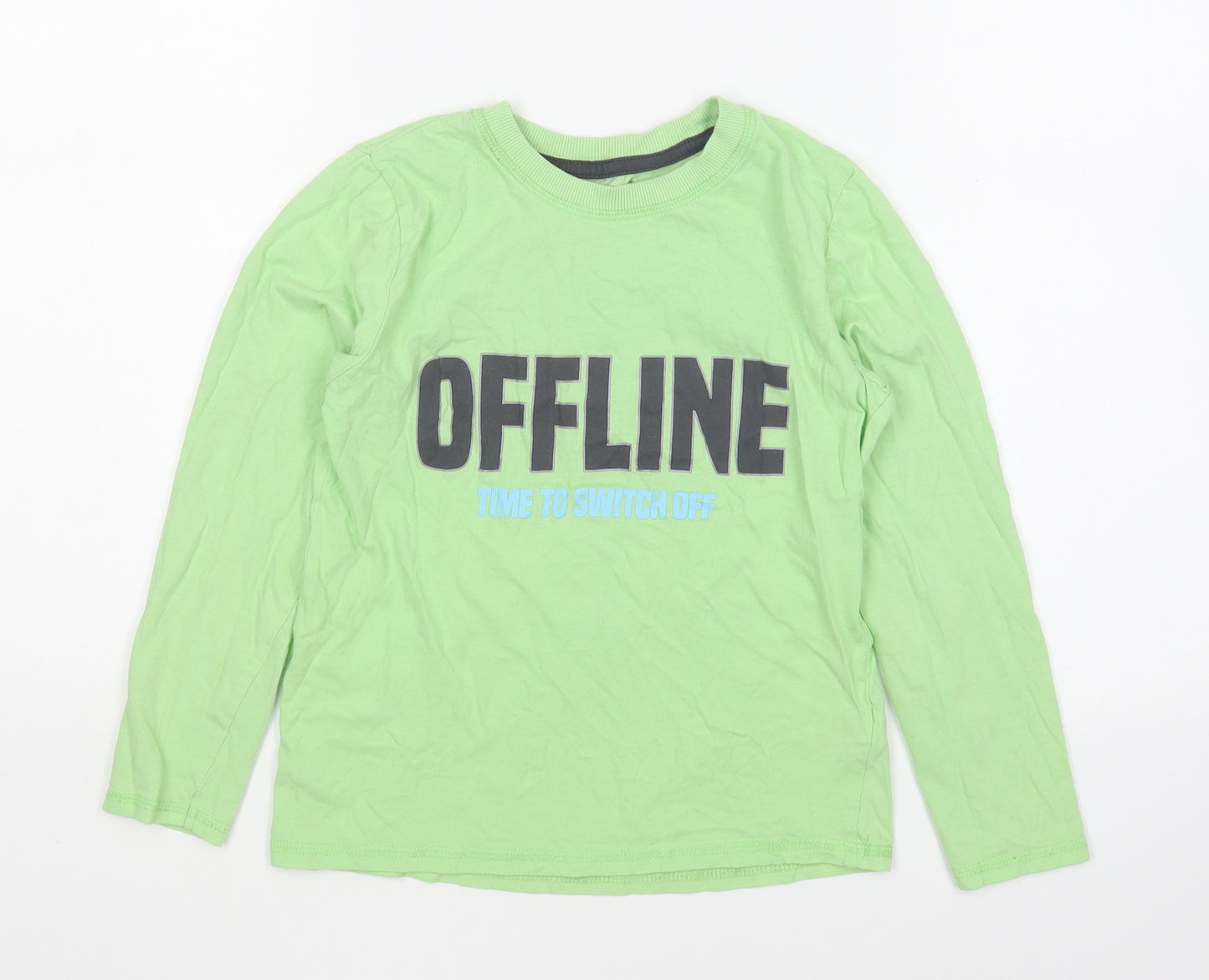 Dunnes Stores Boys Green Cotton Basic T-Shirt Size 9-10 Years Round Neck Pullover - Offline Time To Switch Off