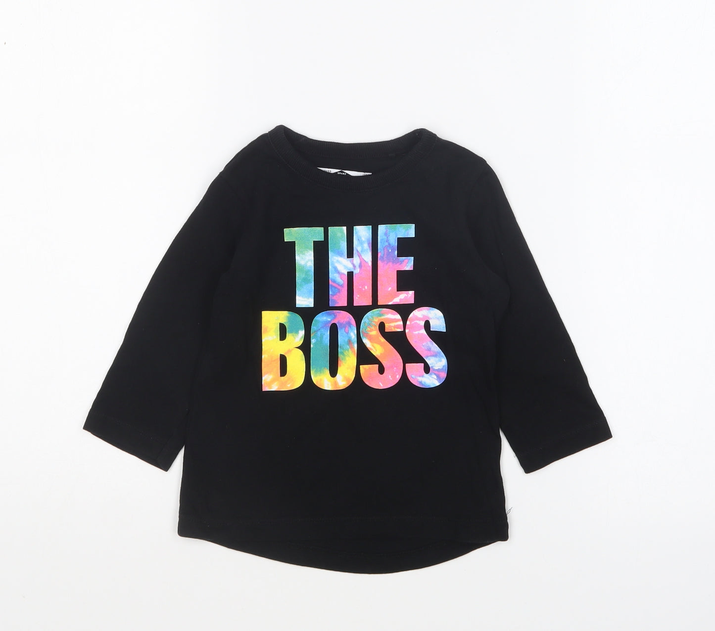 NEXT Boys Black Cotton Basic T-Shirt Size 12-18 Months Round Neck Pullover - The Boss