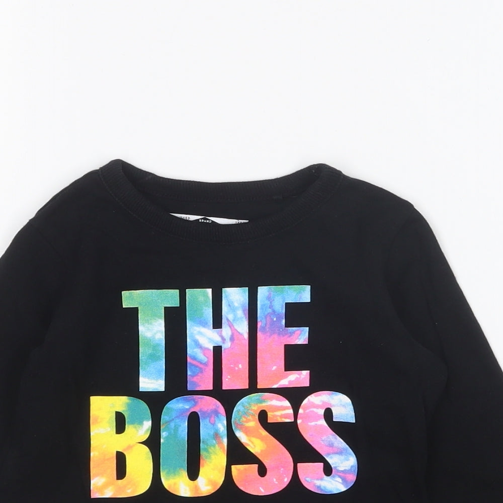 NEXT Boys Black Cotton Basic T-Shirt Size 12-18 Months Round Neck Pullover - The Boss