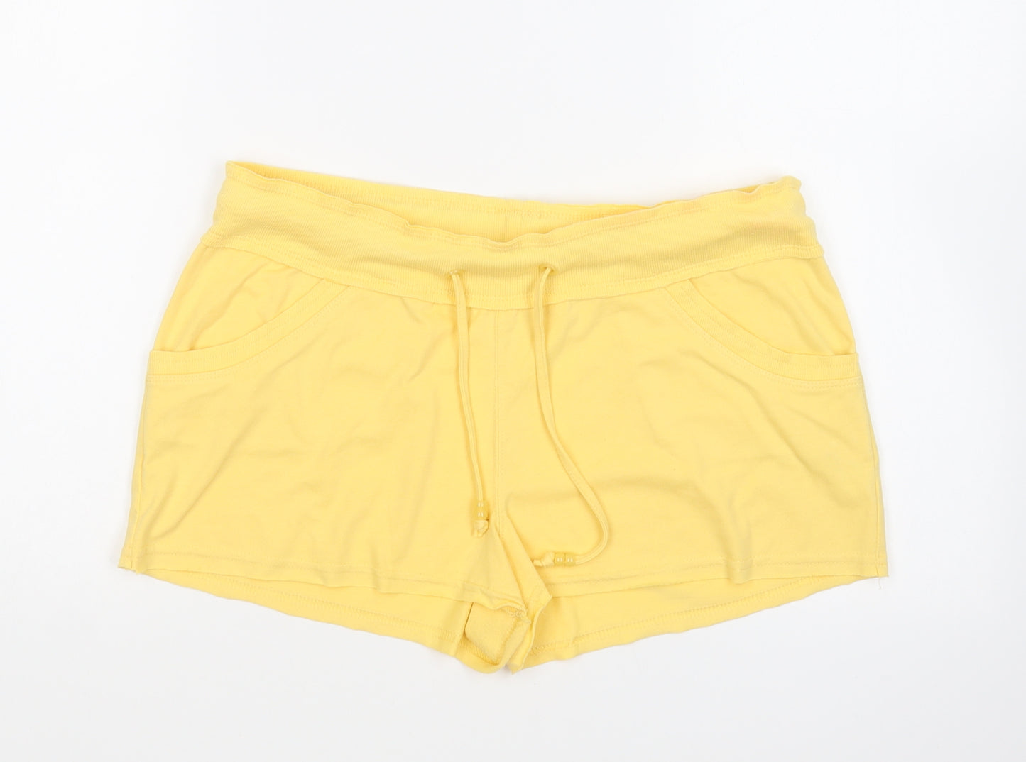 Matalan Womens Yellow Polyester Sweat Shorts Size 14 L4 in Regular Drawstring