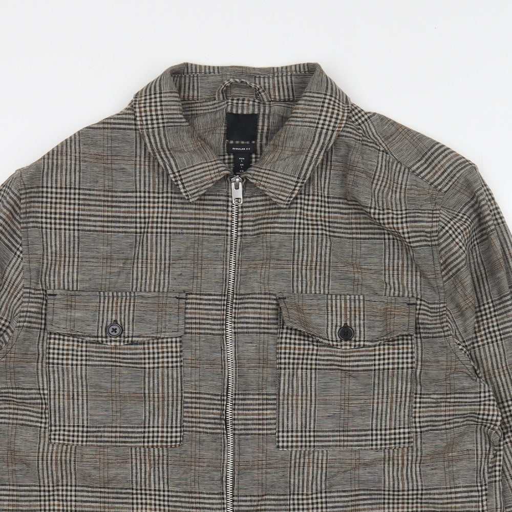 H&M Mens Brown Plaid Jacket Size L Zip