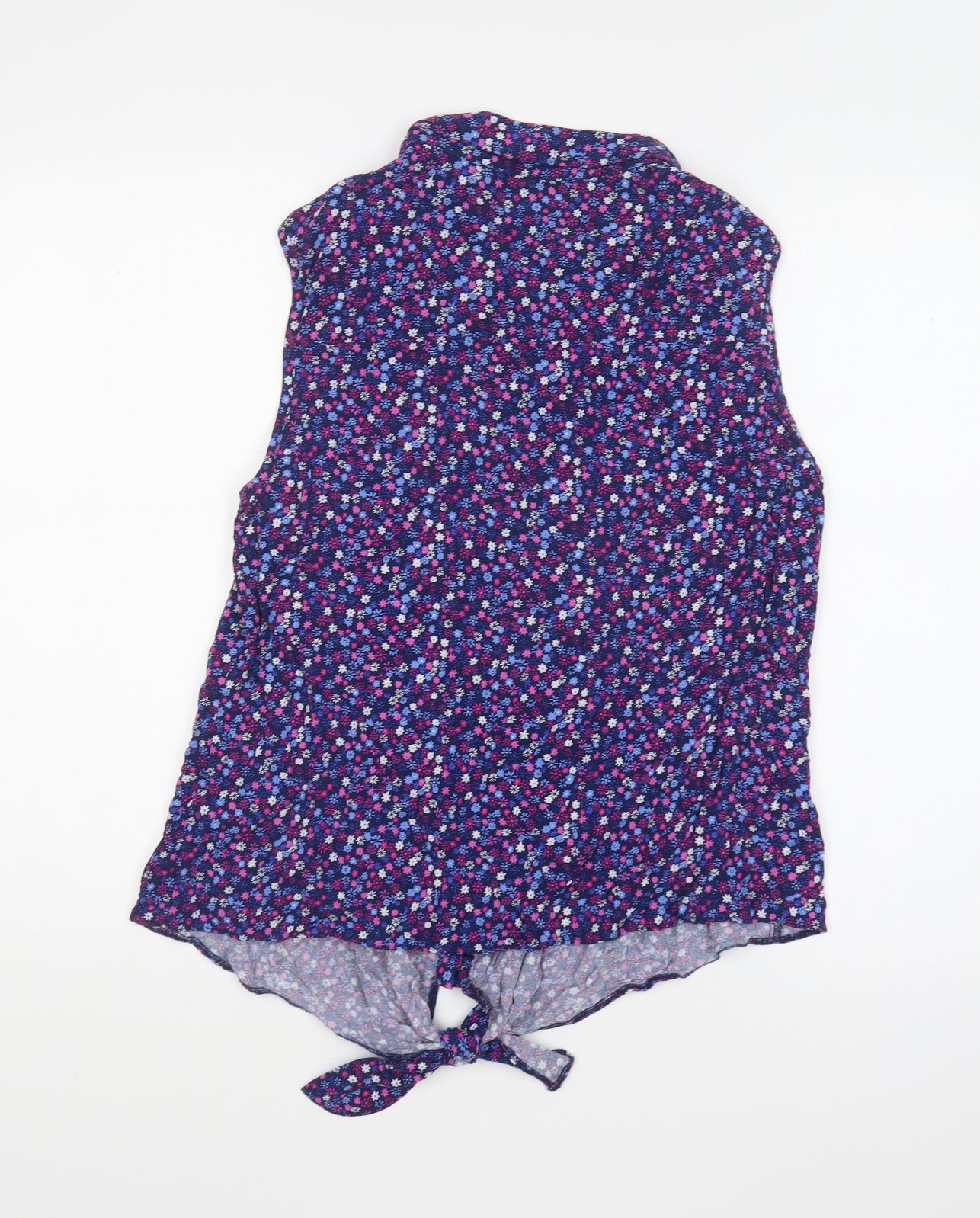 Dunnes Stores Womens Purple Floral Cotton Basic Button-Up Size 18 Collared - Tie Front