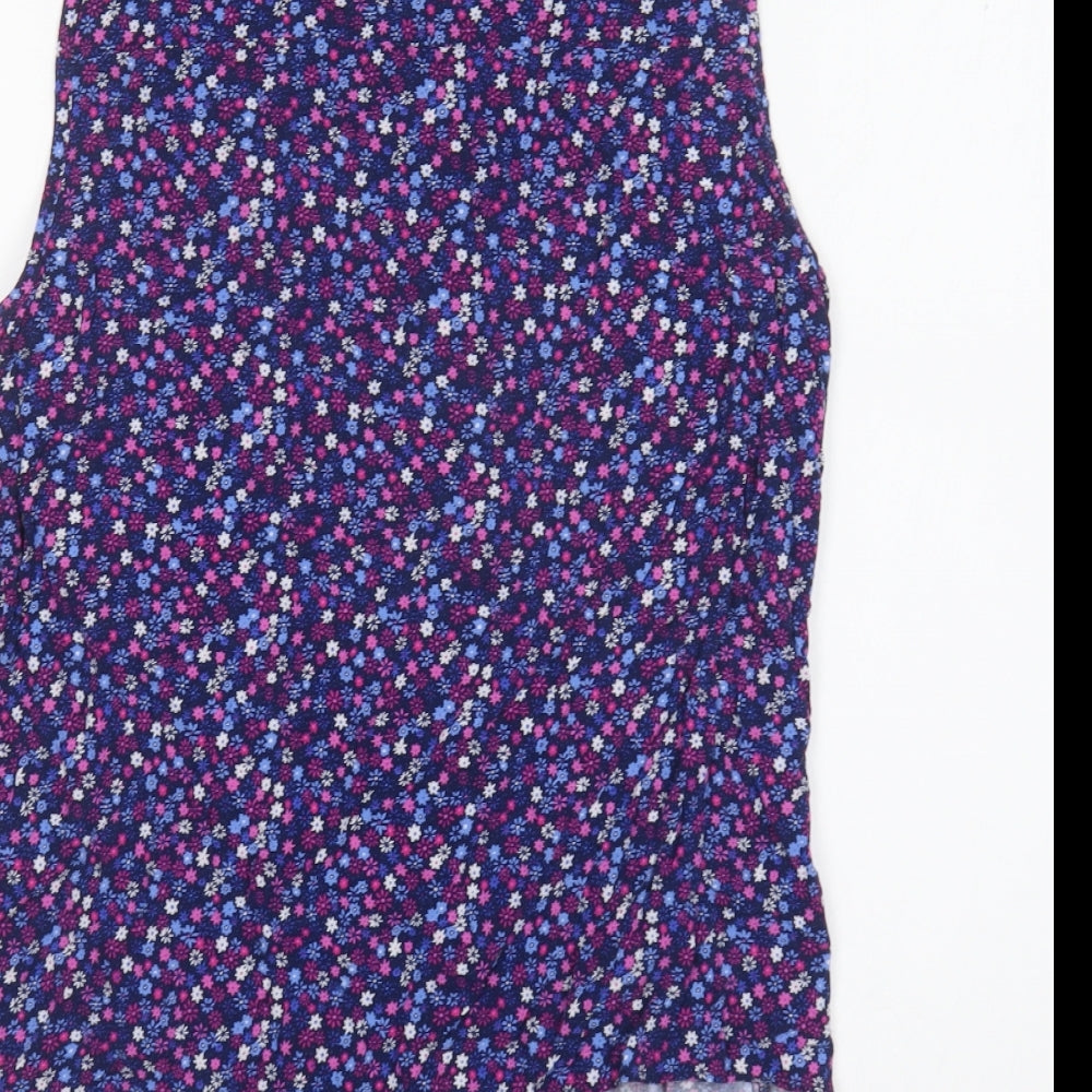 Dunnes Stores Womens Purple Floral Cotton Basic Button-Up Size 18 Collared - Tie Front