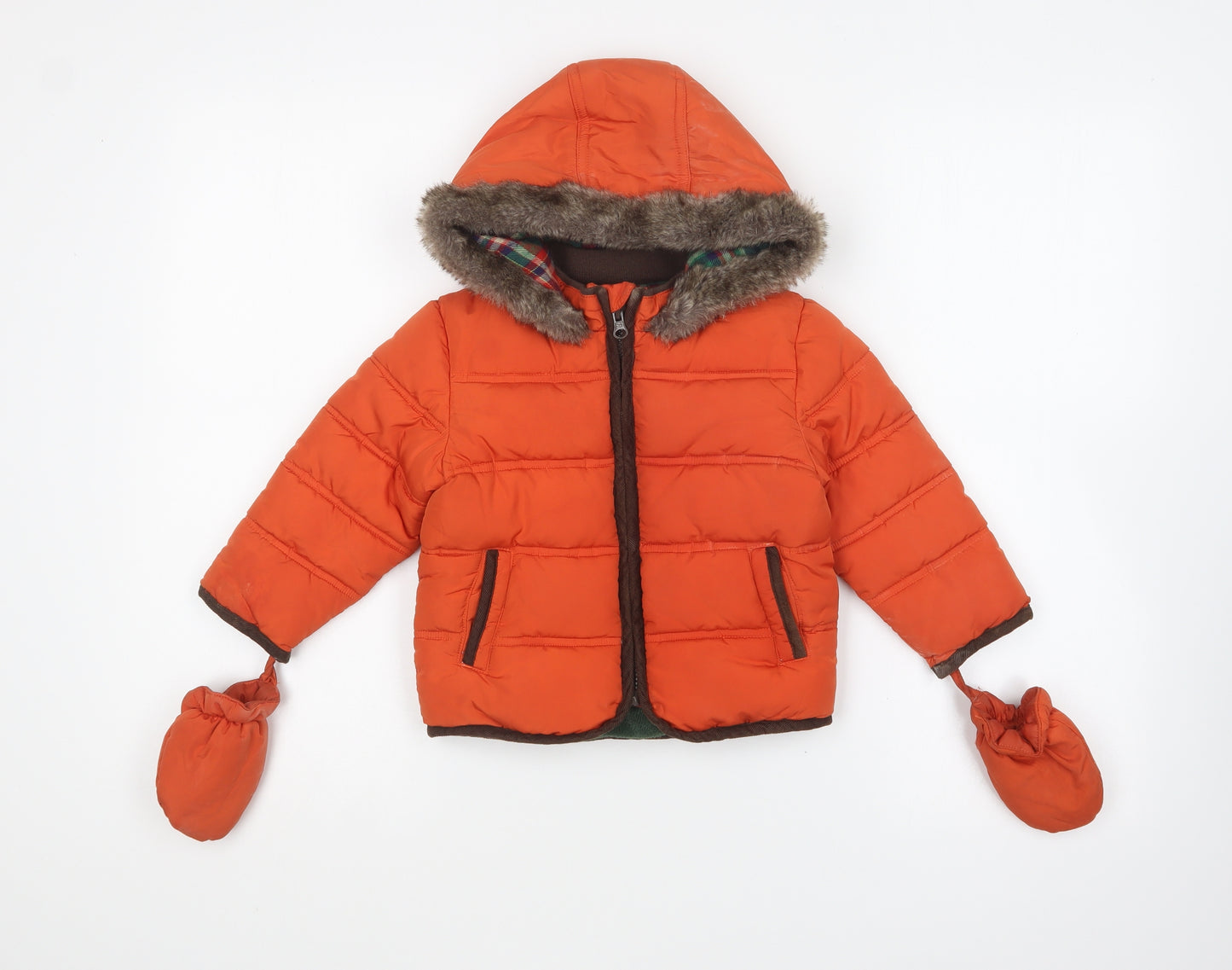 Marks and Spencer Baby Orange Puffer Jacket Coat Size 12-18 Months Zip - Gloves Attached.