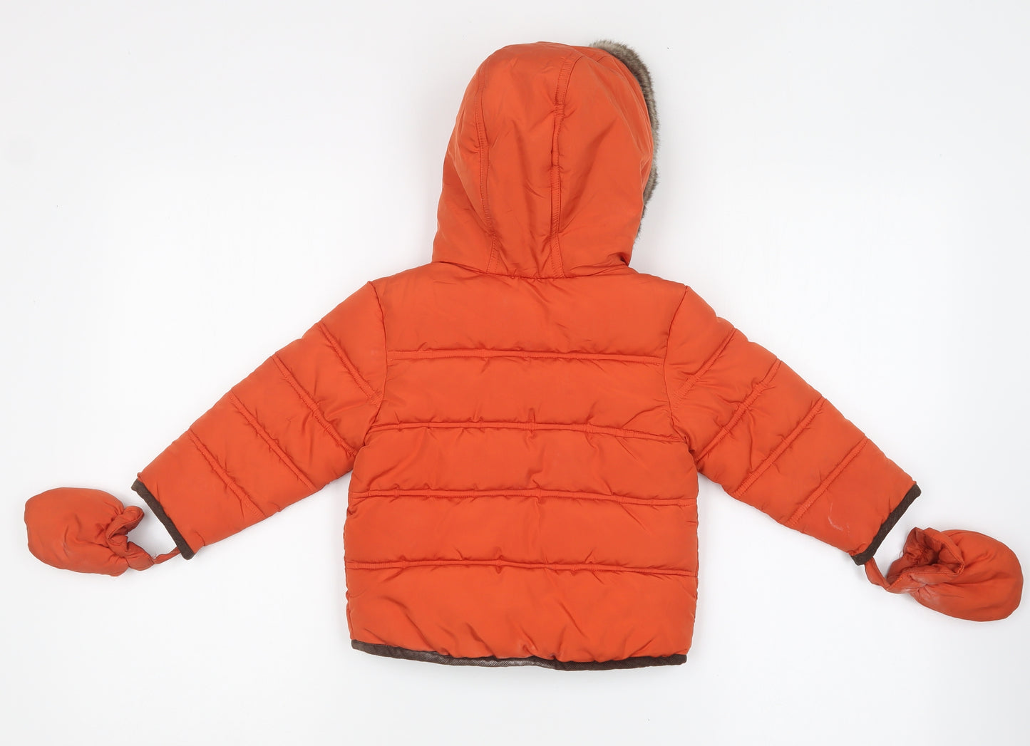 Marks and Spencer Baby Orange Puffer Jacket Coat Size 12-18 Months Zip - Gloves Attached.