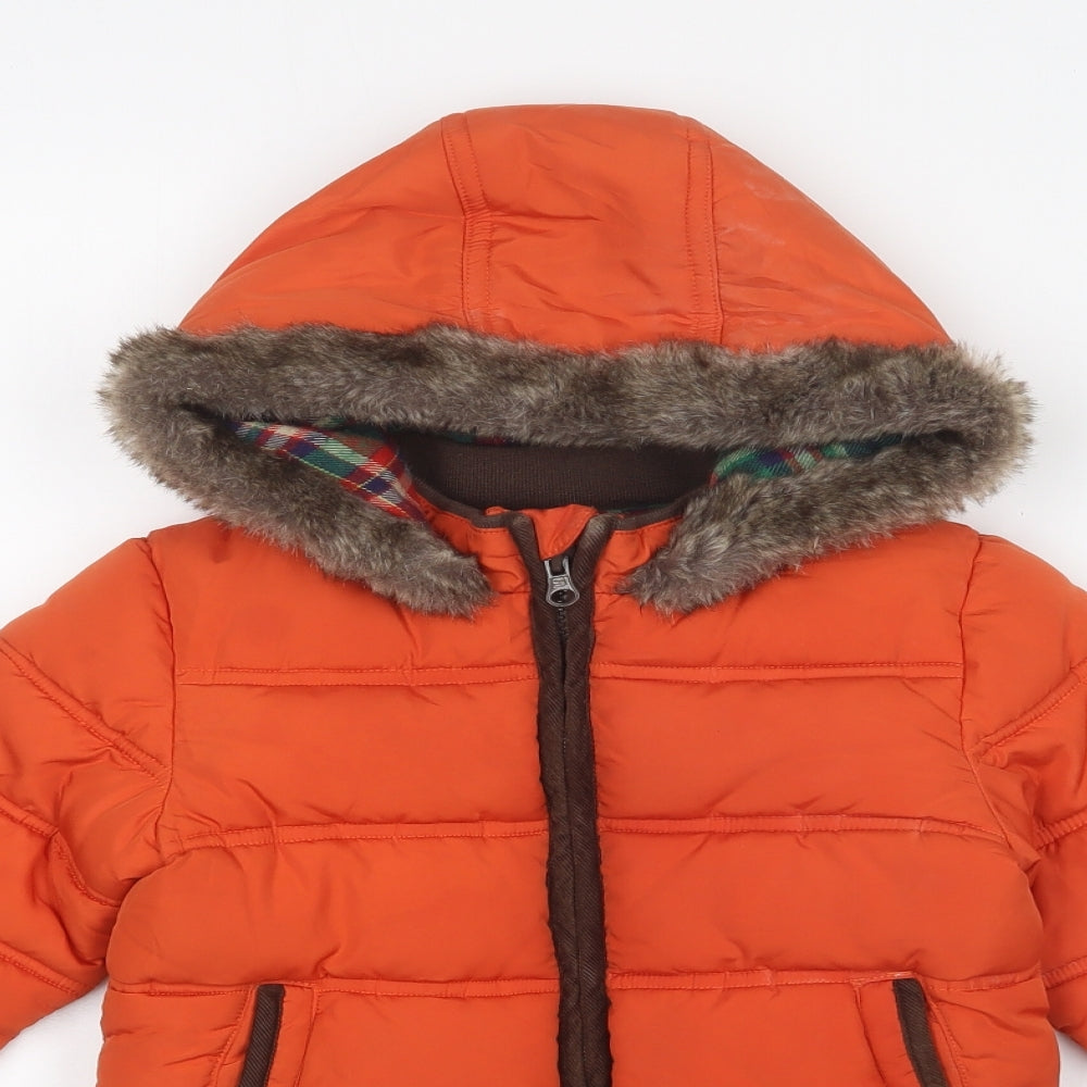 Marks and Spencer Baby Orange Puffer Jacket Coat Size 12-18 Months Zip - Gloves Attached.
