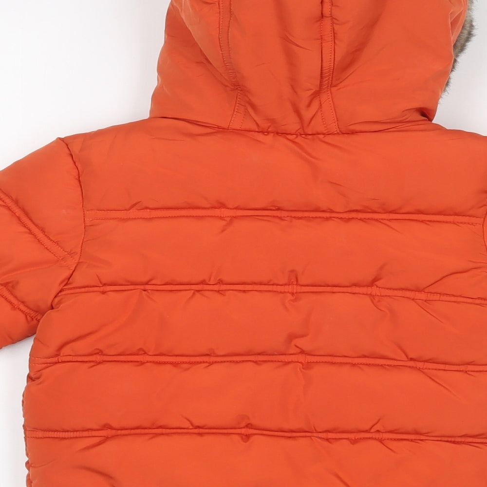 Marks and Spencer Baby Orange Puffer Jacket Coat Size 12-18 Months Zip - Gloves Attached.