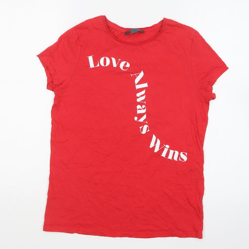 Primark Womens Red Cotton Basic T-Shirt Size 2XS Round Neck - Love Always Wins