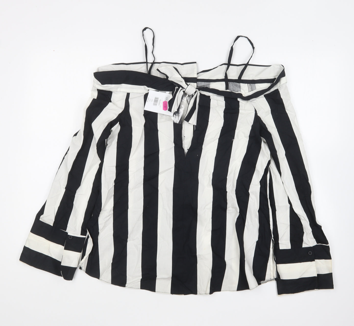 Topshop Womens Black Striped Cotton Basic Button-Up Size 10 Collared