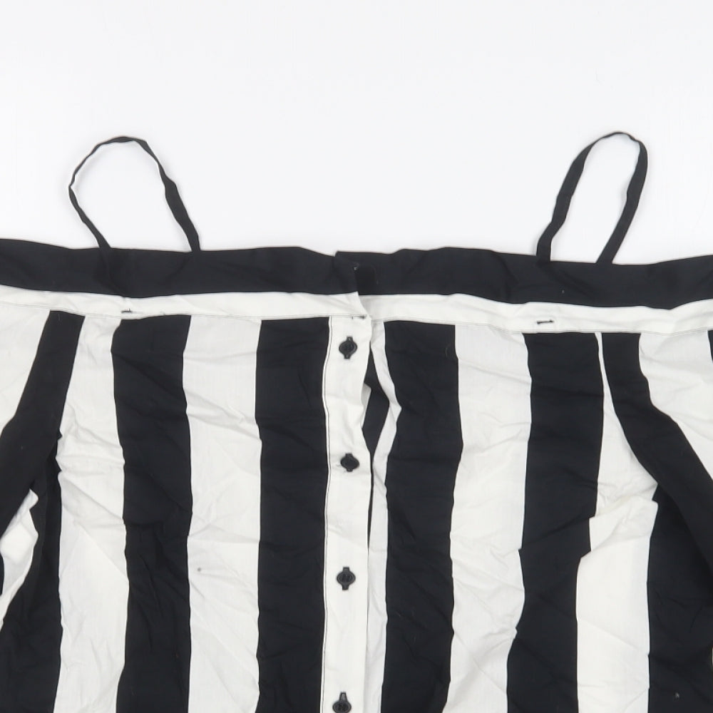 Topshop Womens Black Striped Cotton Basic Button-Up Size 10 Collared