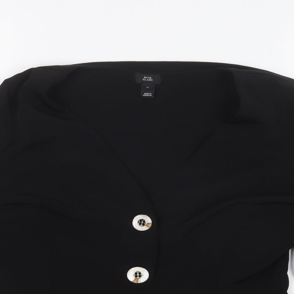 River Island Womens Black Polyester Basic Button-Up Size 10 V-Neck