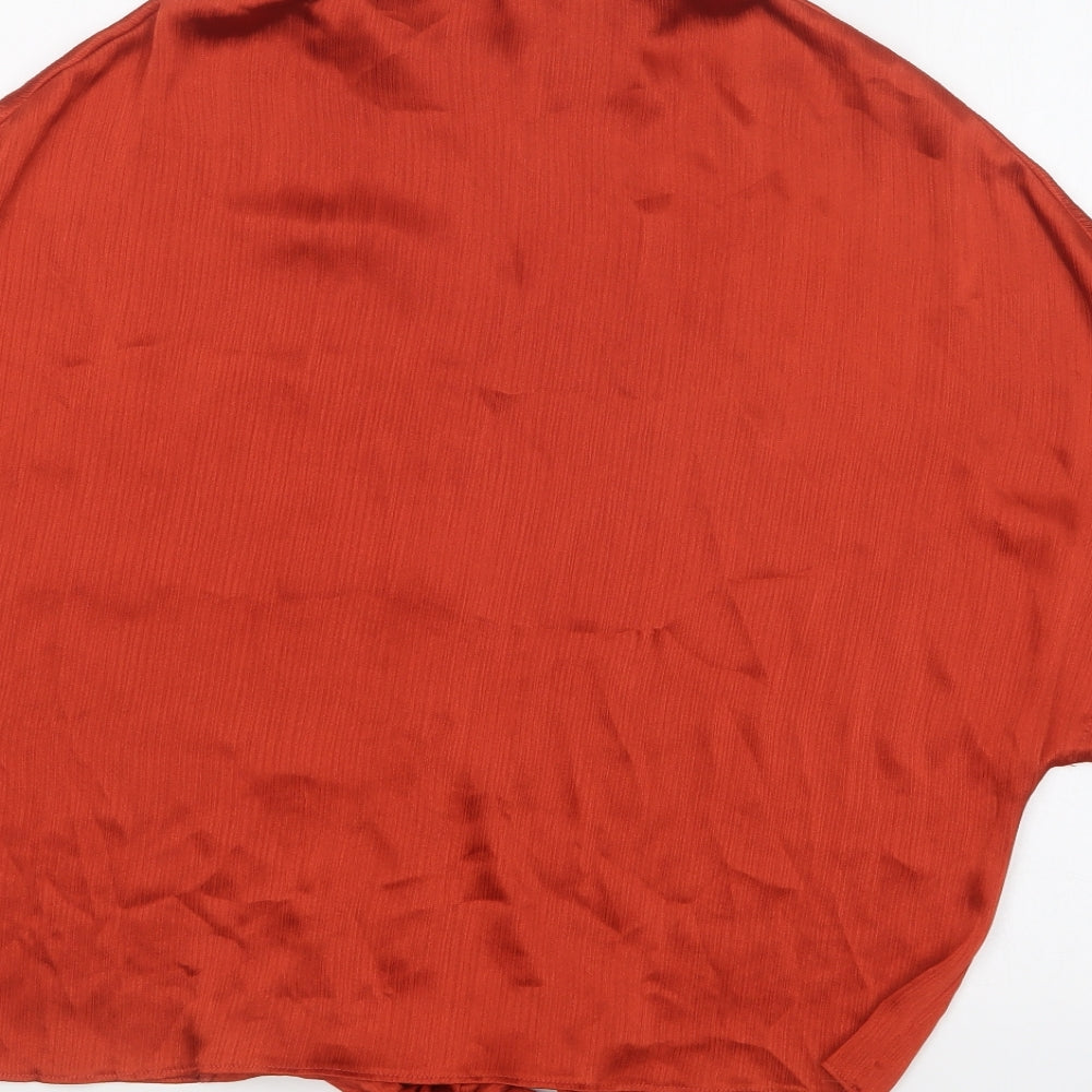 F&F Womens Orange Polyester Basic Button-Up Size 12 Collared - Tie Front