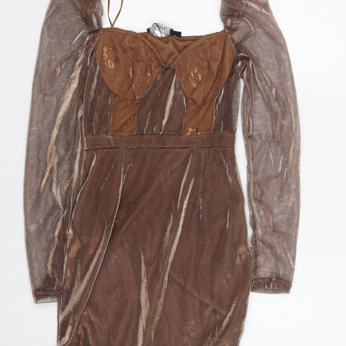 NaaNaa Womens Brown Polyester Bodycon Size 8 Sweetheart Pullover