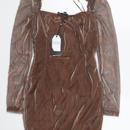 NaaNaa Womens Brown Polyester Bodycon Size 8 Sweetheart Pullover