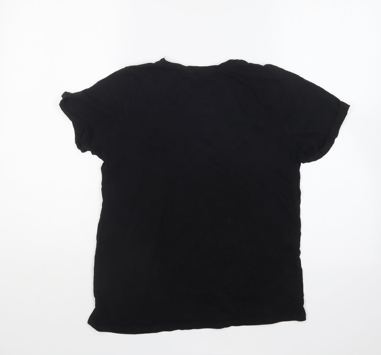 Pep & Co Womens Black Cotton Basic T-Shirt Size 8 Round Neck - New York
