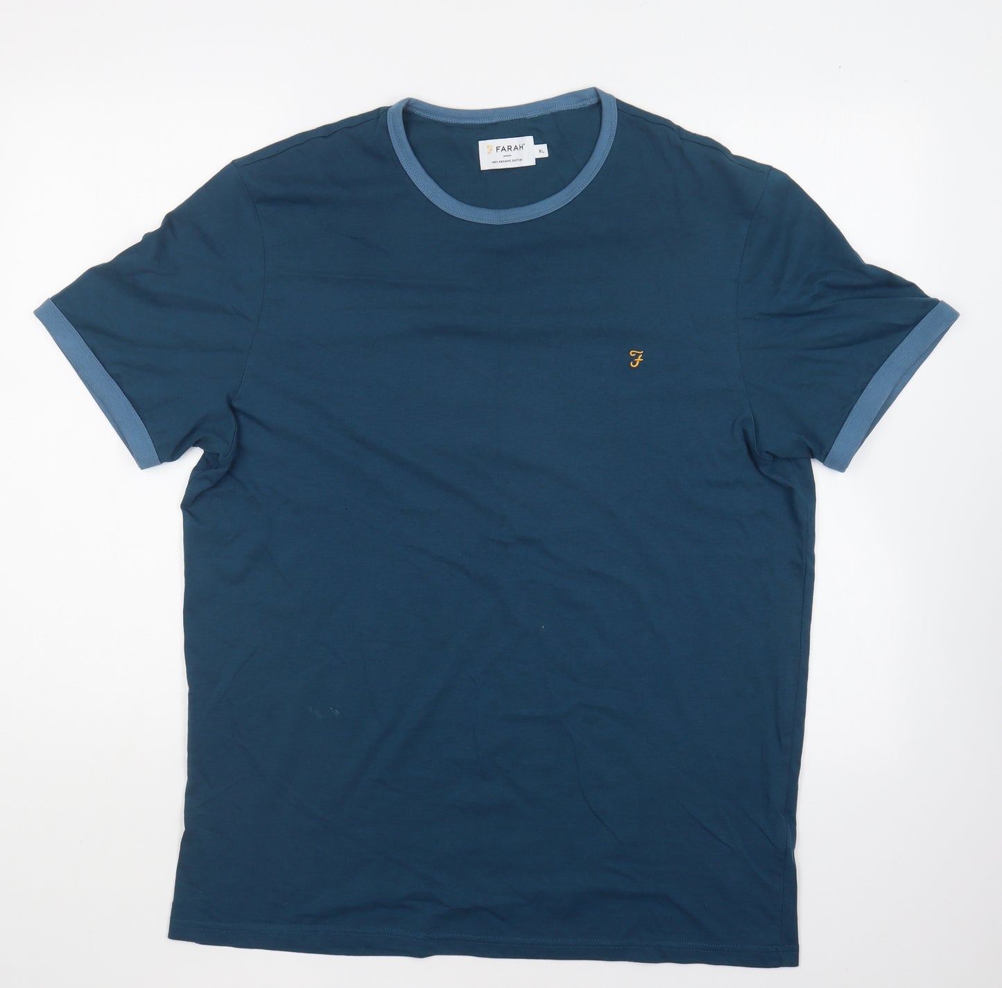 Farah Mens Blue Cotton T-Shirt Size XL Round Neck