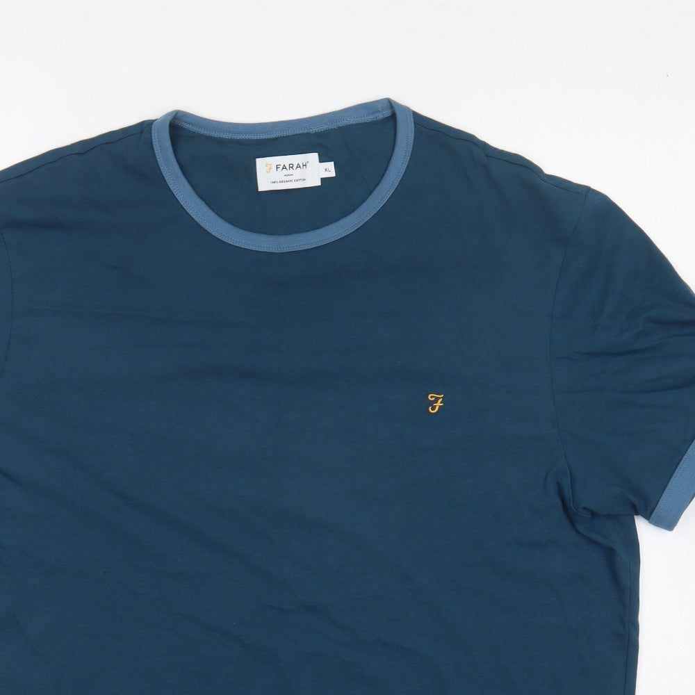 Farah Mens Blue Cotton T-Shirt Size XL Round Neck