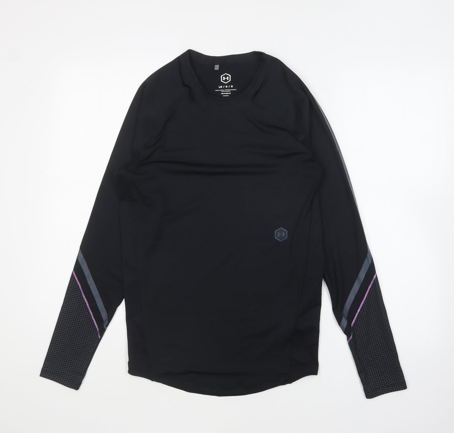 Under armour Mens Black Polyester Basic T-Shirt Size L Round Neck Pullover