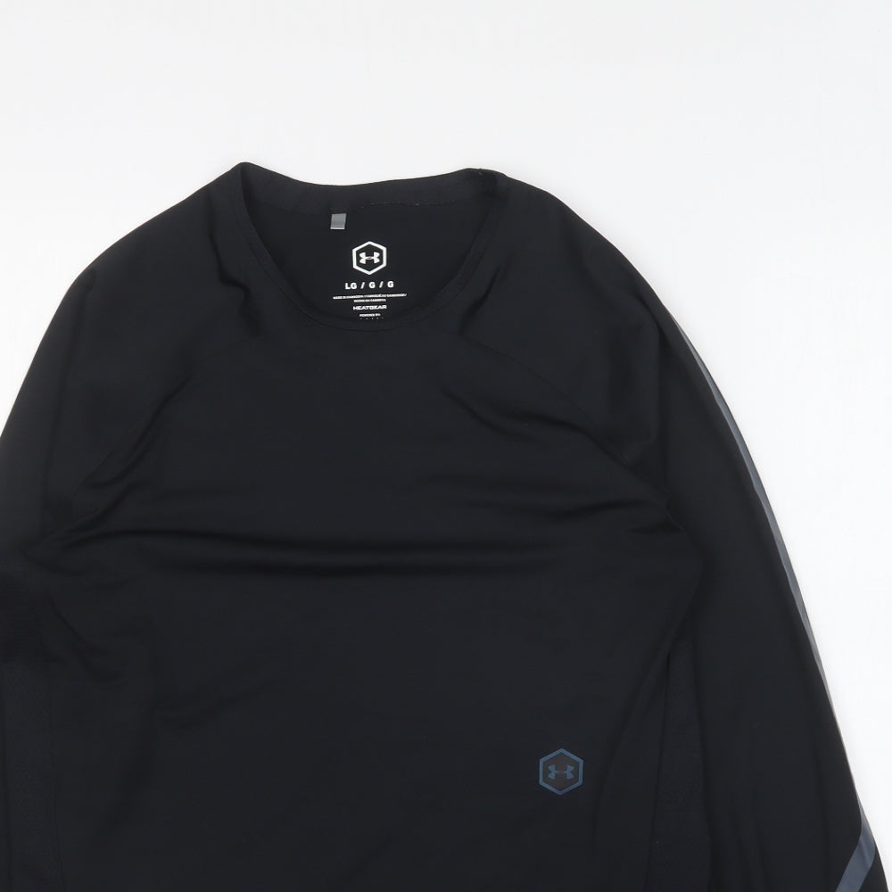 Under armour Mens Black Polyester Basic T-Shirt Size L Round Neck Pullover