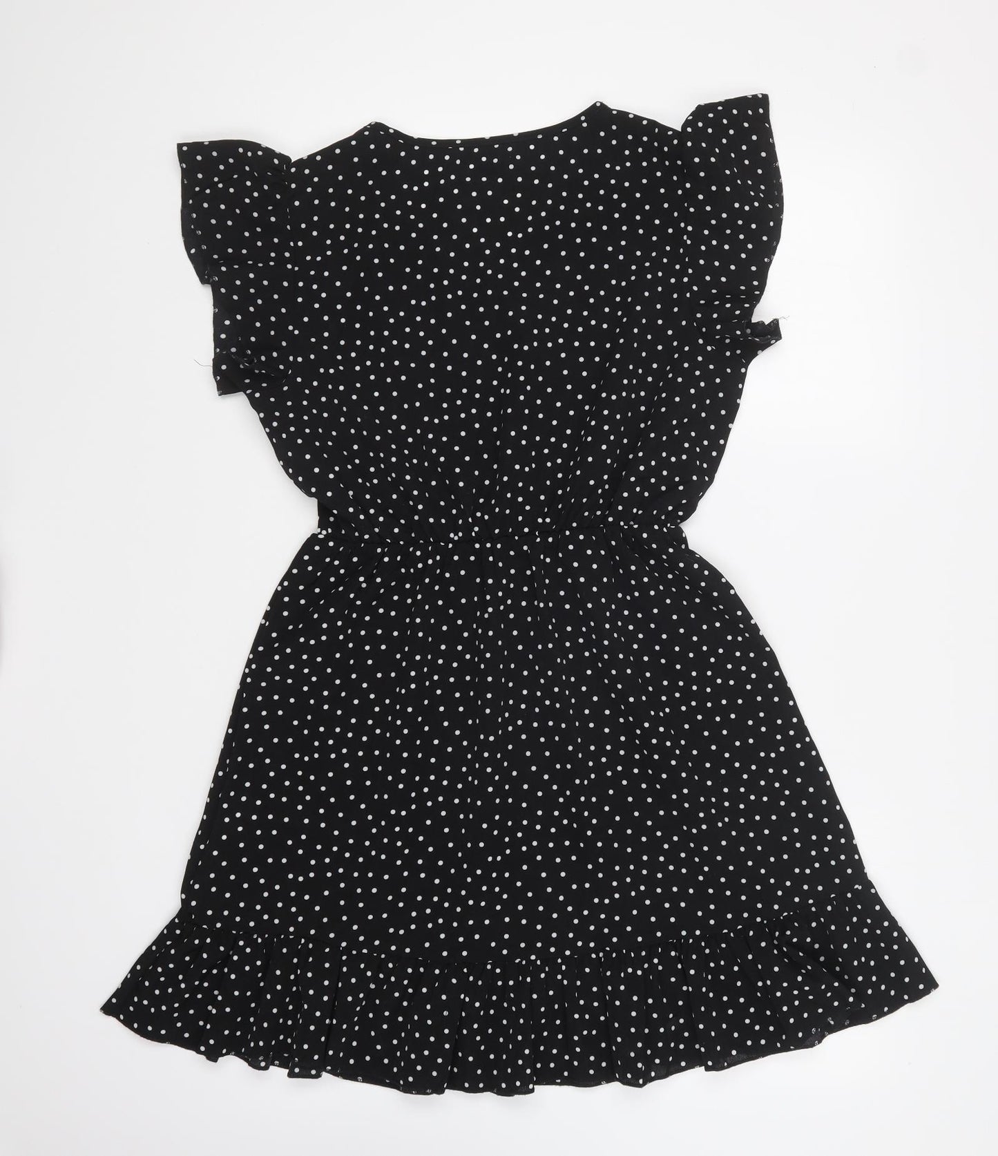SheIn Womens Black Polka Dot Polyester Skater Dress Size S V-Neck Pullover