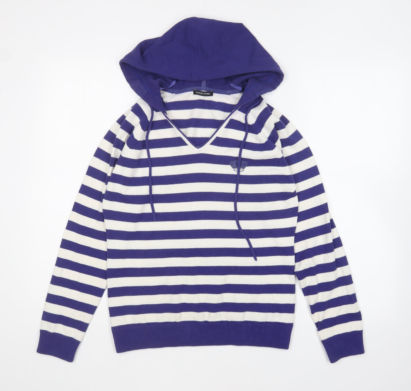Dunnes Stores Womens Purple Striped Cotton Pullover Hoodie Size 14 Pullover