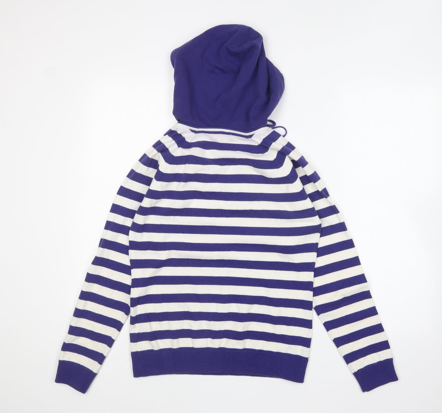 Dunnes Stores Womens Purple Striped Cotton Pullover Hoodie Size 14 Pullover
